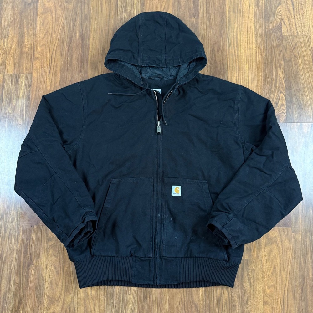 Carhartt Mens XL Black Duck Canvas Quilted Lined Active Jacket Hooded